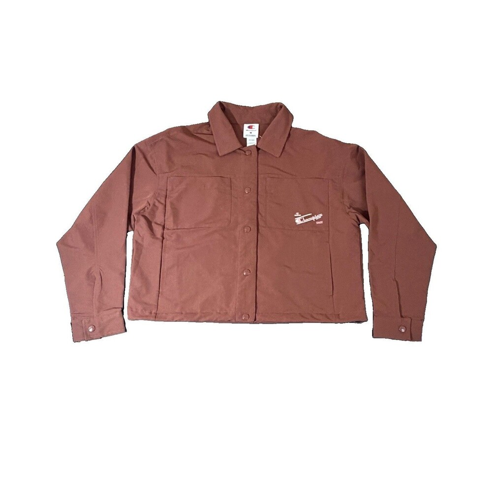 Champion Women's Match Cropped Snap Front Nylon Top Jacket - Ruby Brown Medium